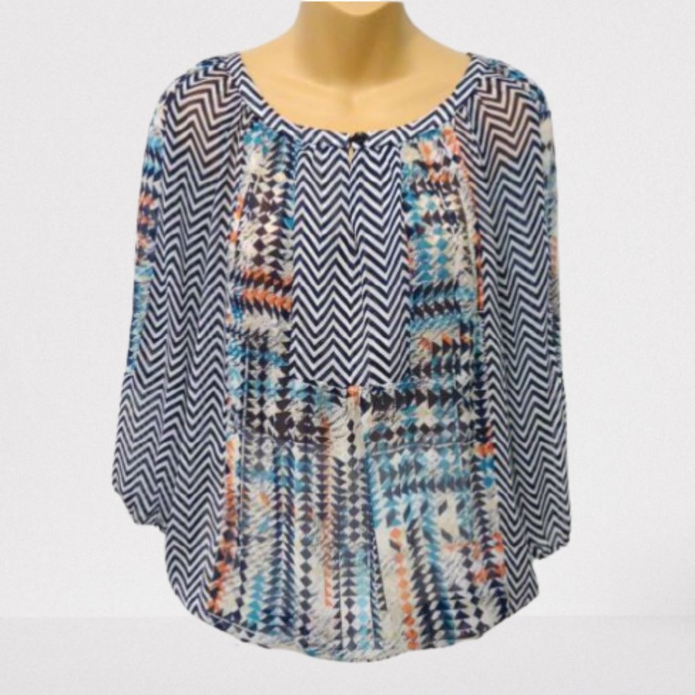 Zac & Rachel Peasant Blouse Shirt Boho Semi Sheer